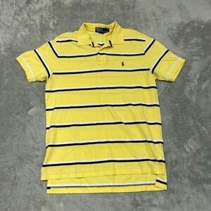 Polo Ralph Lauren Yellow Striped Polo Shirt Size Large 100% Cotton a0187